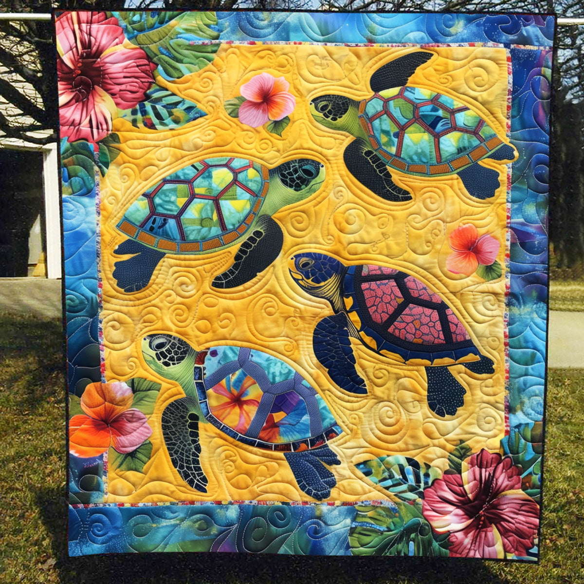 Aqua Adventure Art Quilt Hanging
