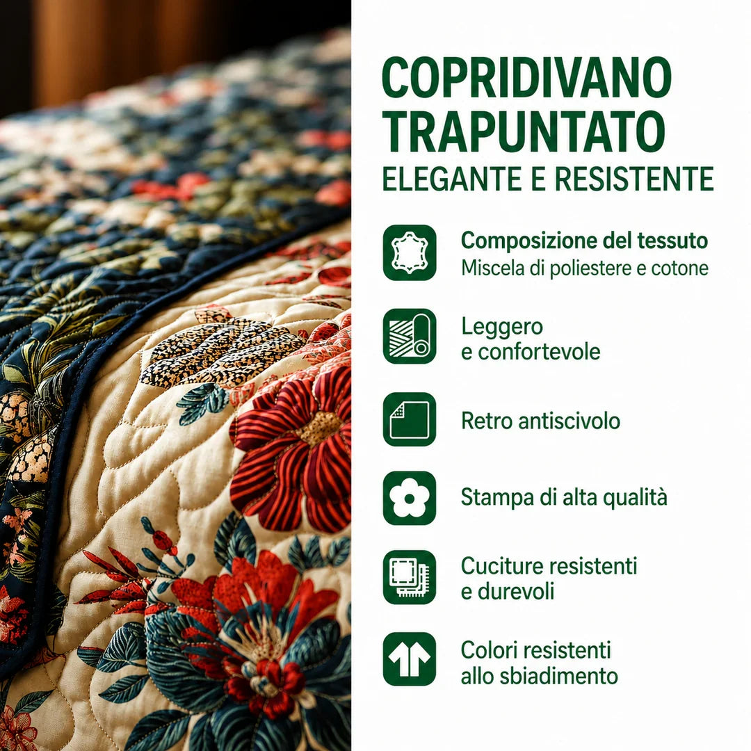Copridivano trapuntato con motivo solare