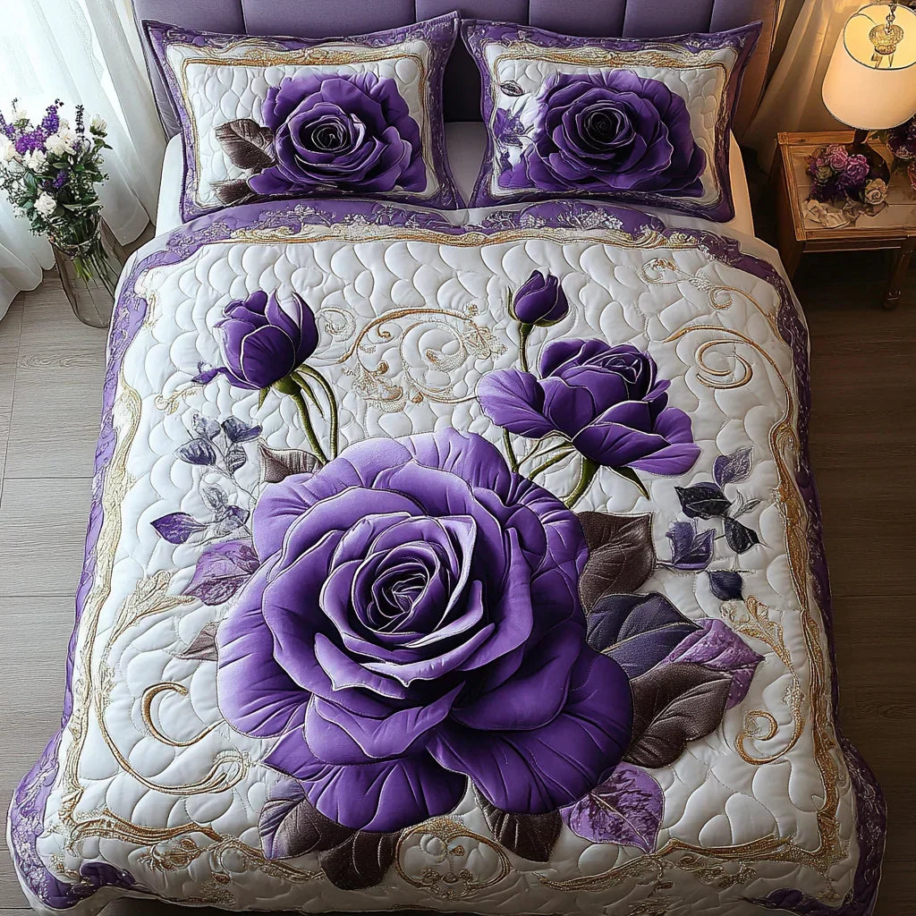Coperta trapuntata 3 pezzi - Rosa Viola