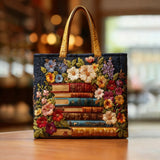 Handbag artigianale | Stampa floreale e libri