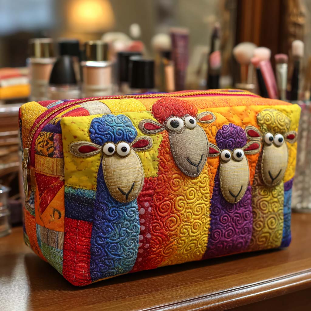 Beauty case trapuntato con pecore