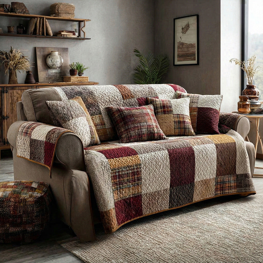 Copridivano trapuntato patchwork rustico