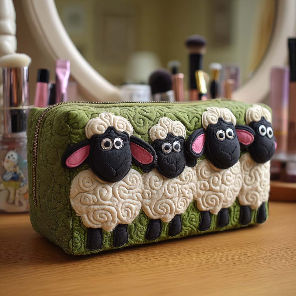 Beauty case trapuntato con pecore