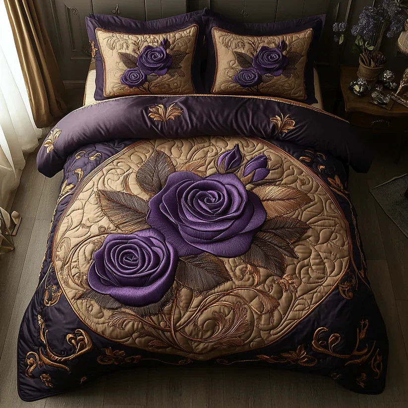 Coperta trapuntata 3 pezzi - Rosa Viola