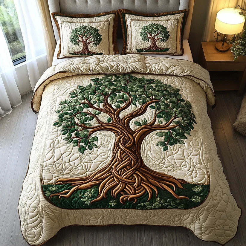 Coperta trapuntata per letto 3 pezzi - Albero della vita