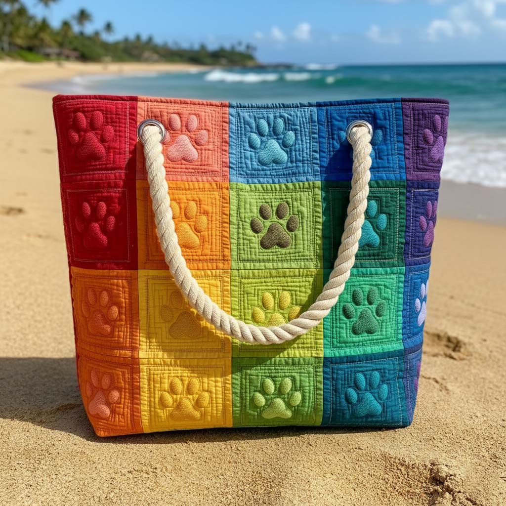 Borsa Mare e Viaggio Trapuntata Impronte Colorate