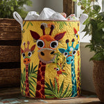 Cesto portabiancheria trapuntato con giraffa simpatica