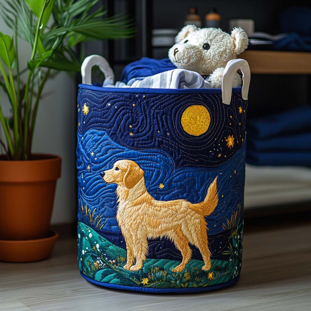 Cesto portabiancheria trapuntato con motivo cani