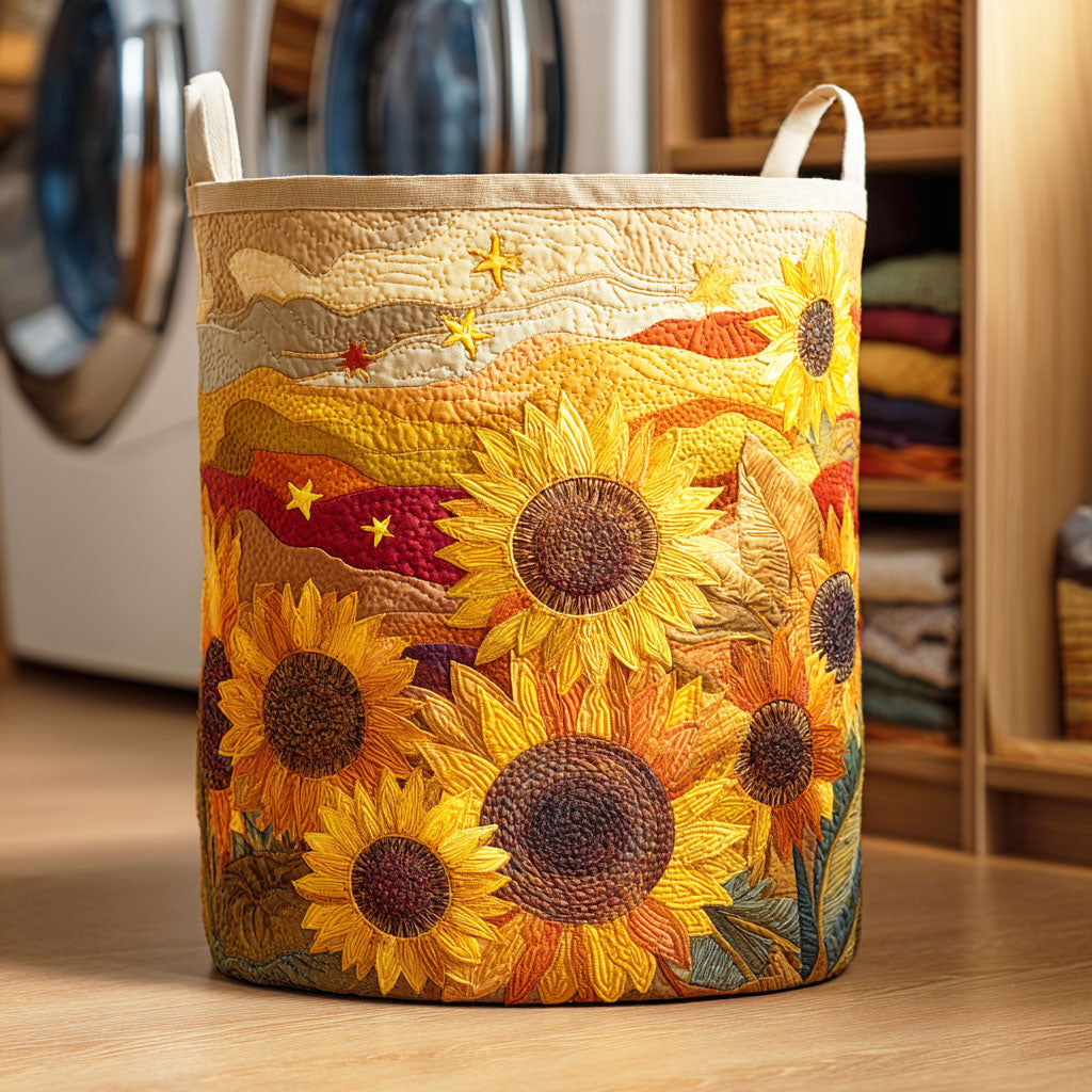 Cesto portabiancheria trapuntato con girasole