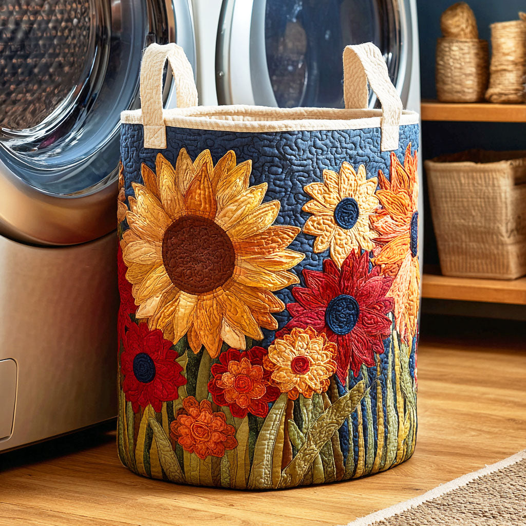 Cesto portabiancheria trapuntato con girasole