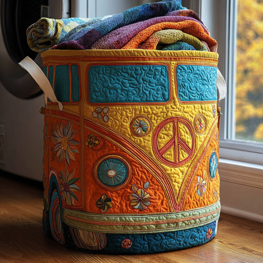 Cesto portabiancheria trapuntato in stile hippie colorato