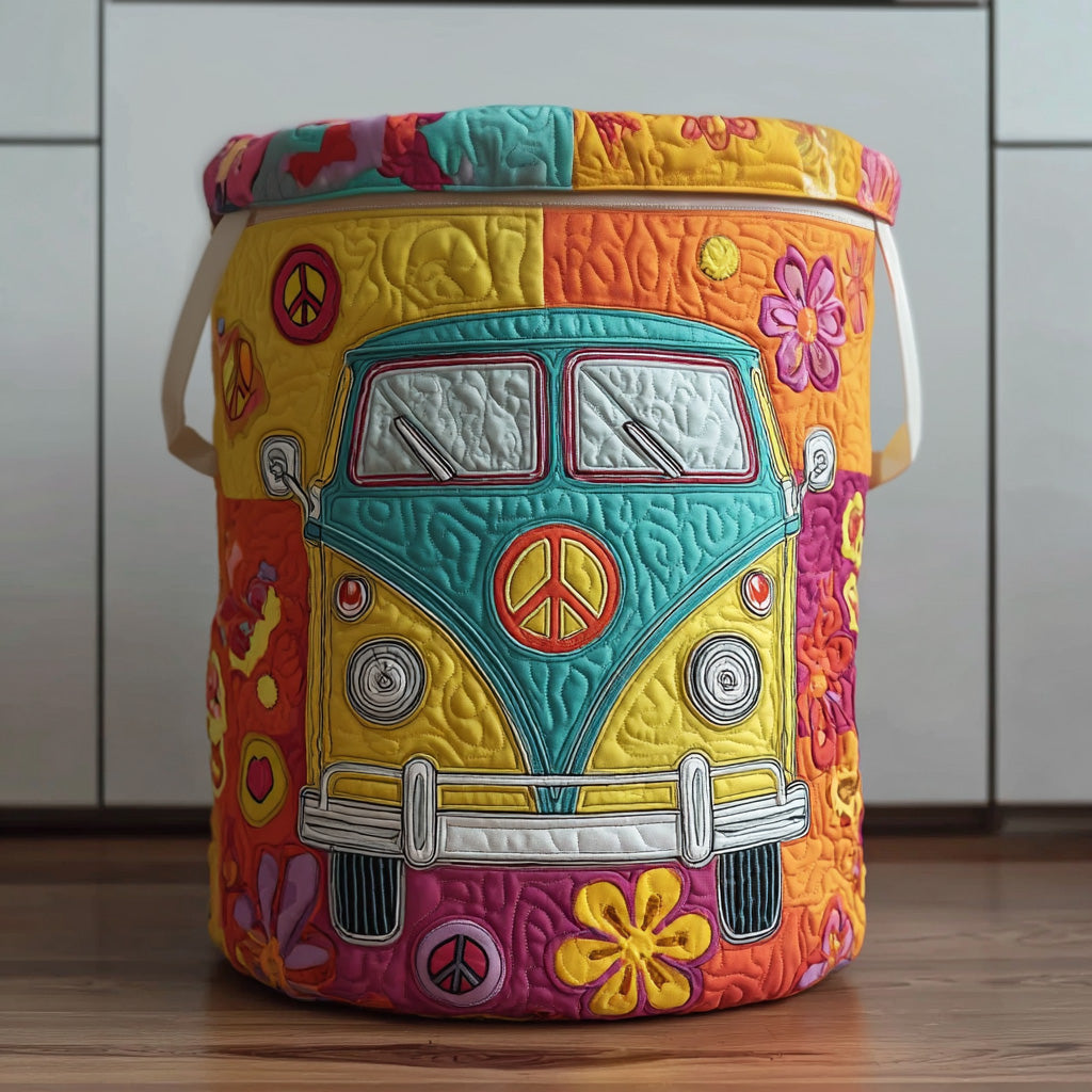 Cesto portabiancheria trapuntato in stile hippie colorato