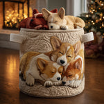 Cesto portabiancheria trapuntato con Corgi natalizio