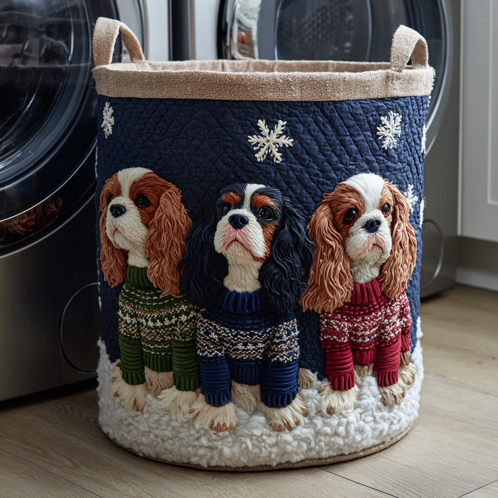 Cesto portabiancheria trapuntato con Cavalier King Charles