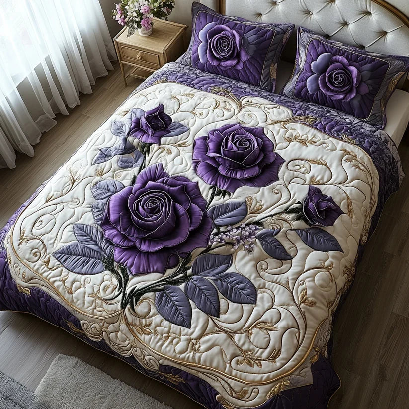 Coperta trapuntata 3 pezzi - Rosa Viola