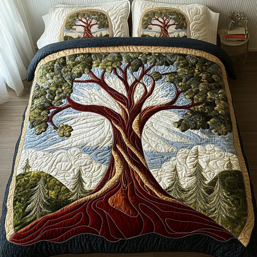 Coperta trapuntata per letto 3 pezzi - Albero della vita