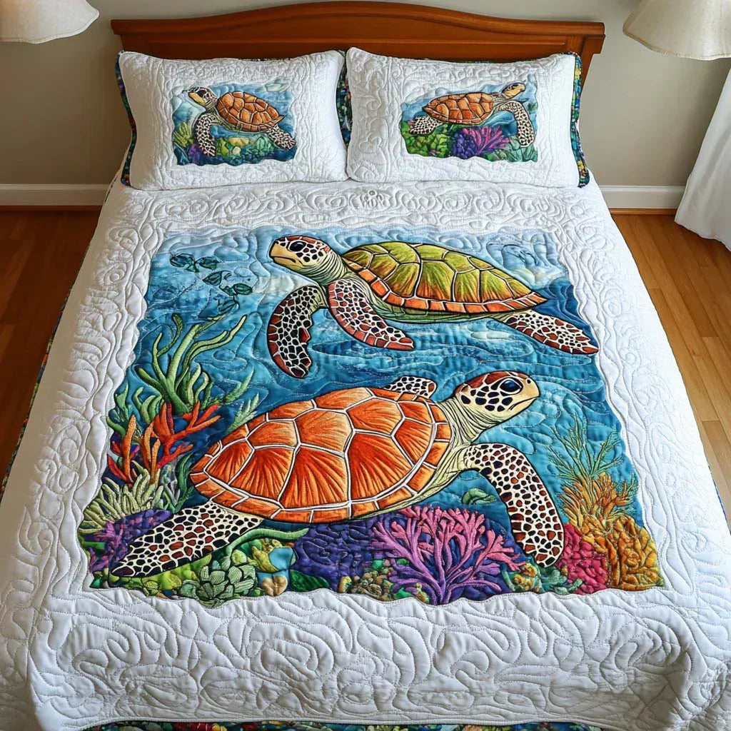 Coperta trapuntata 3 pezzi - Tartarughe marine