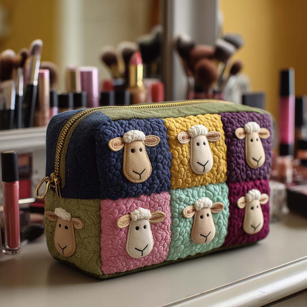 Beauty case trapuntato con pecore
