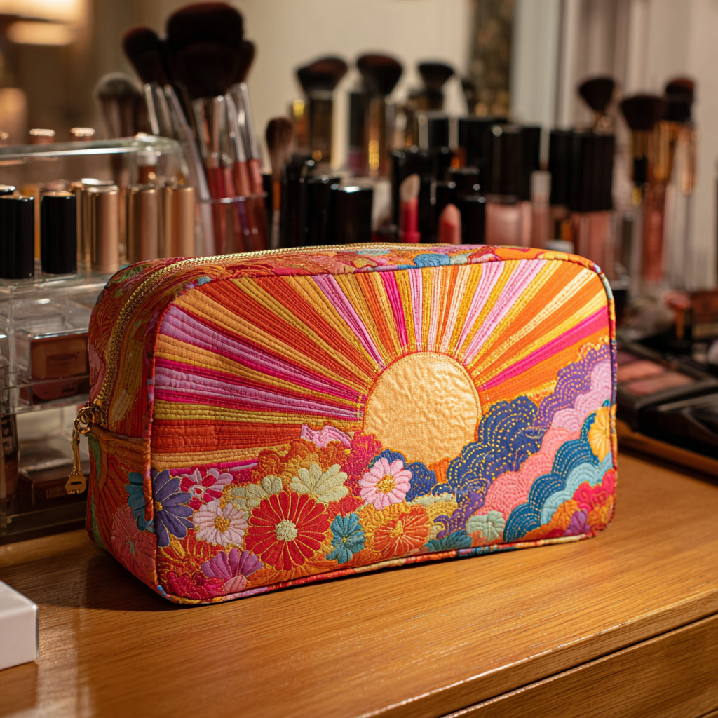 Beauty case trapuntato con fiore luminoso