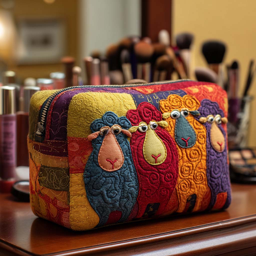 Beauty case trapuntato con pecore
