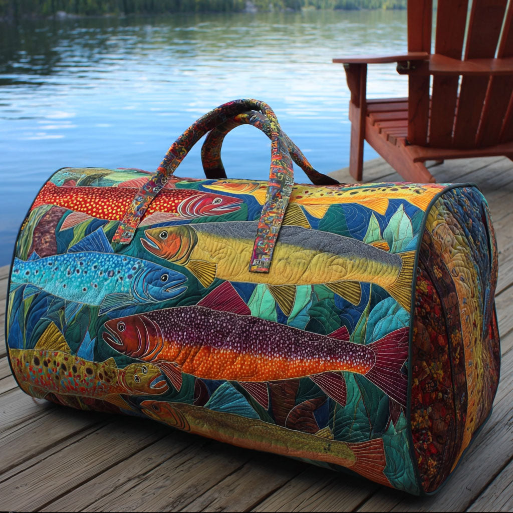 Borsa da viaggio trapuntata con motivo pesca