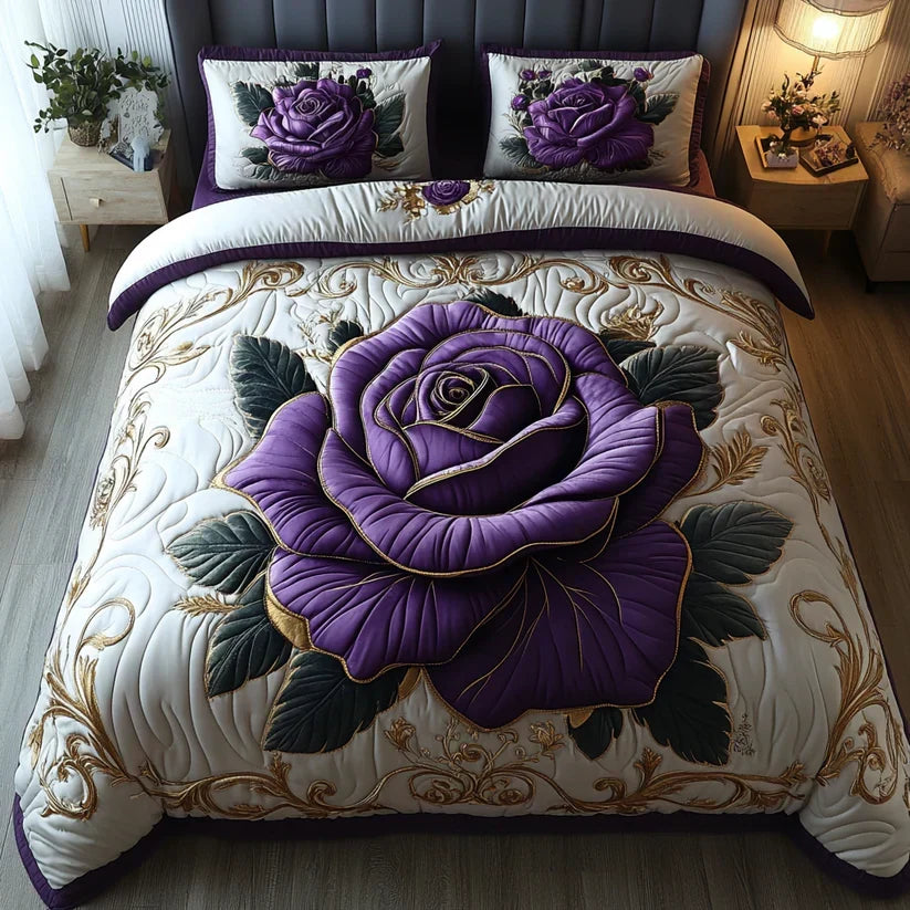 Coperta trapuntata 3 pezzi - Rosa Viola