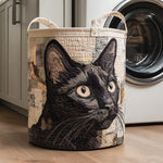 Cesto portabiancheria trapuntato con gatto nero
