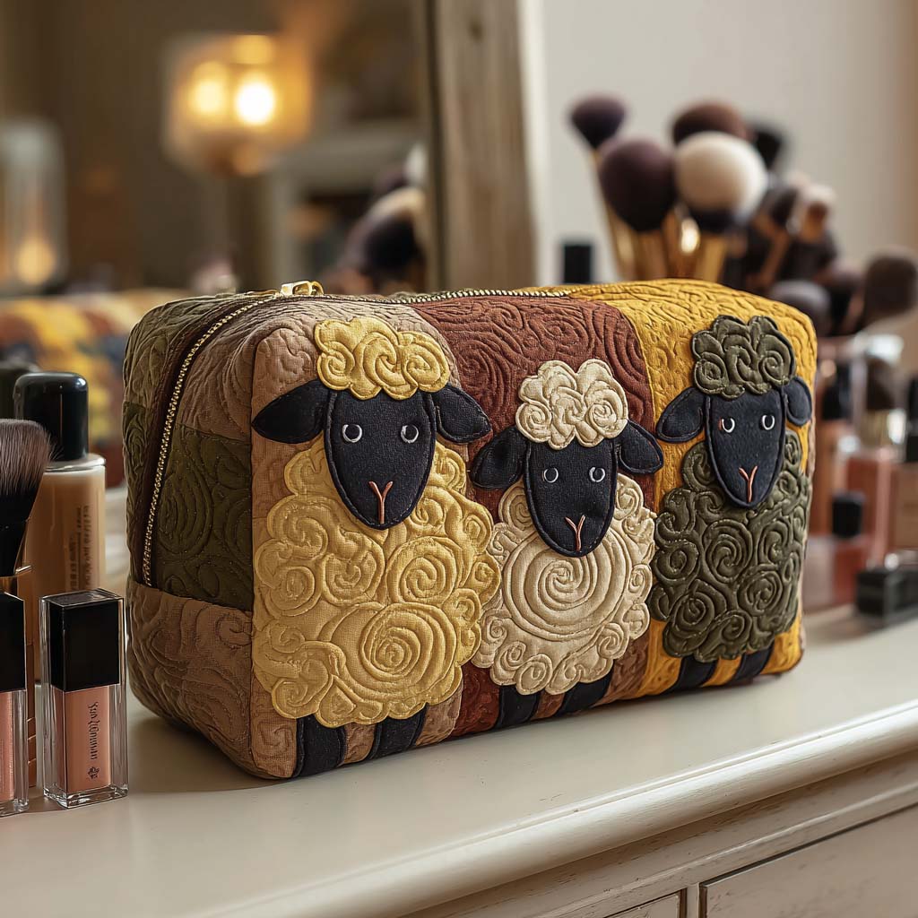 Beauty case trapuntato con pecore