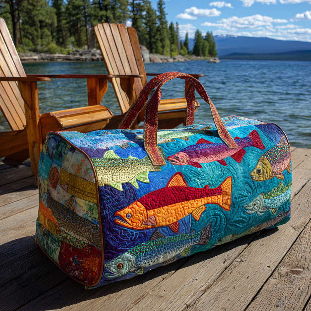 Borsa da viaggio trapuntata con motivo pesca