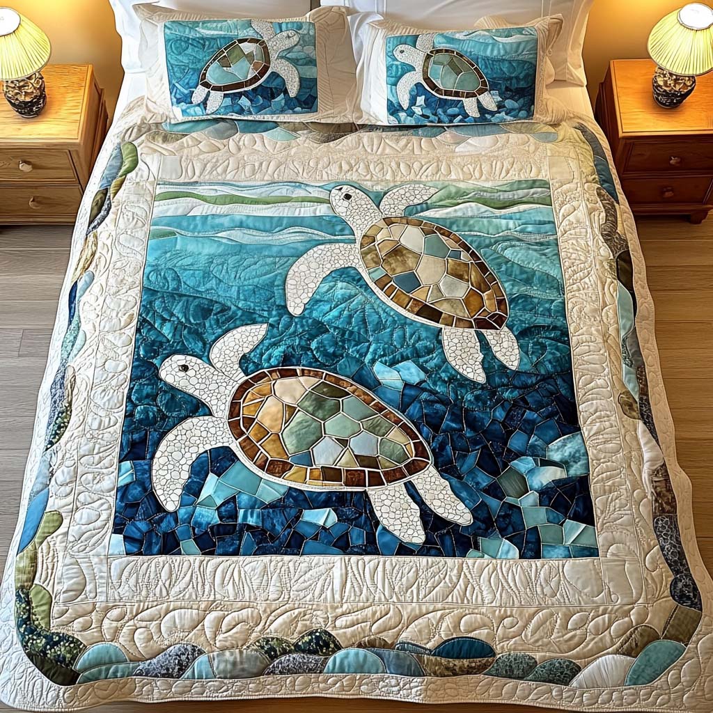 Coperta trapuntata 3 pezzi - Tartarughe marine