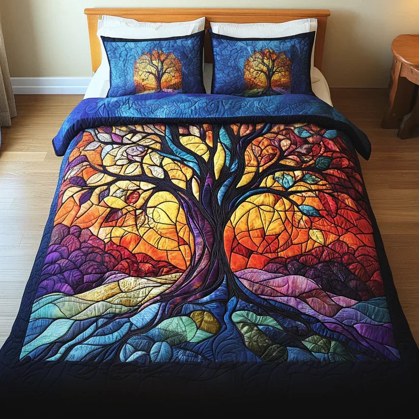 Coperta trapuntata per letto 3 pezzi - Albero della vita