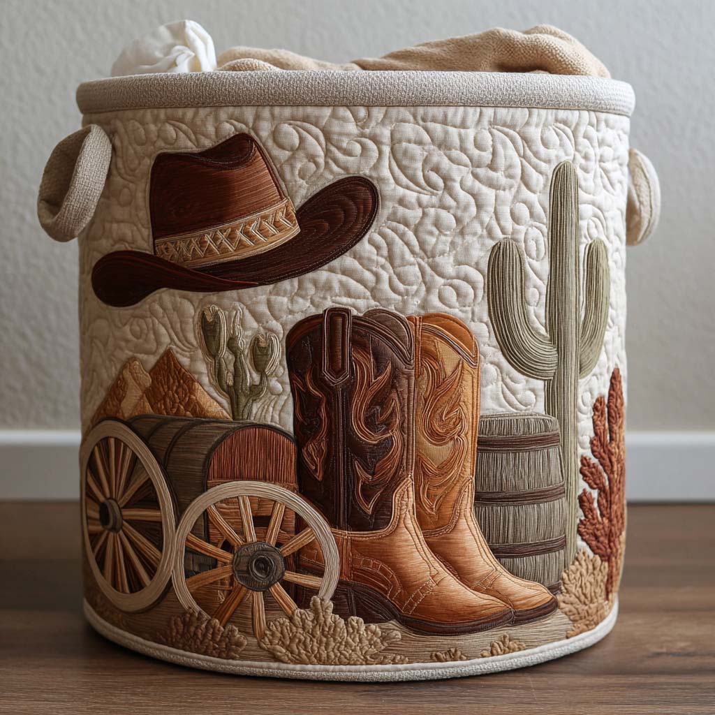 Cesto portabiancheria trapuntato in stile western